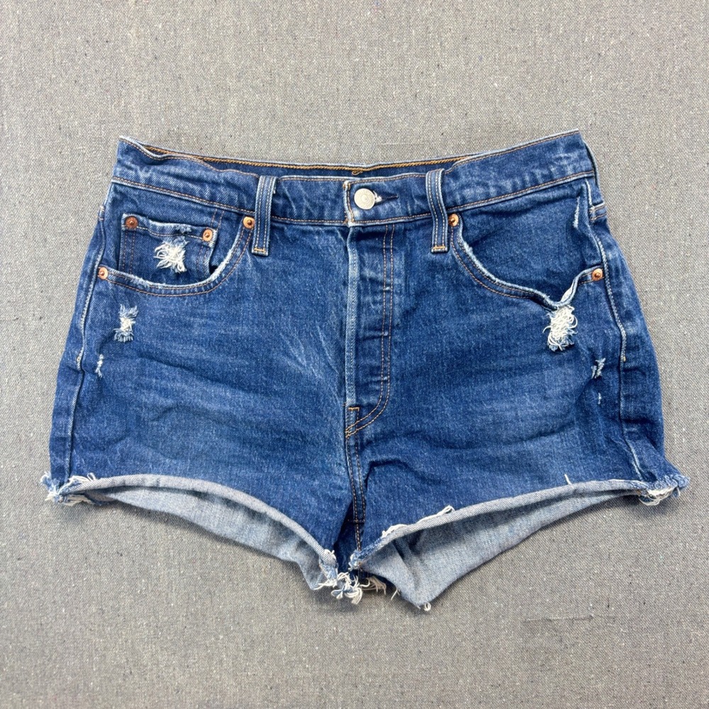 Levi's 501 Original Distressed Denim Cut Off Shorts Button Fly Blue Size 29